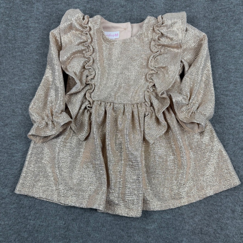 Bonnie Baby Party Dress Kids 18M Gold Metallic Ruffle Long Sleeve Holiday